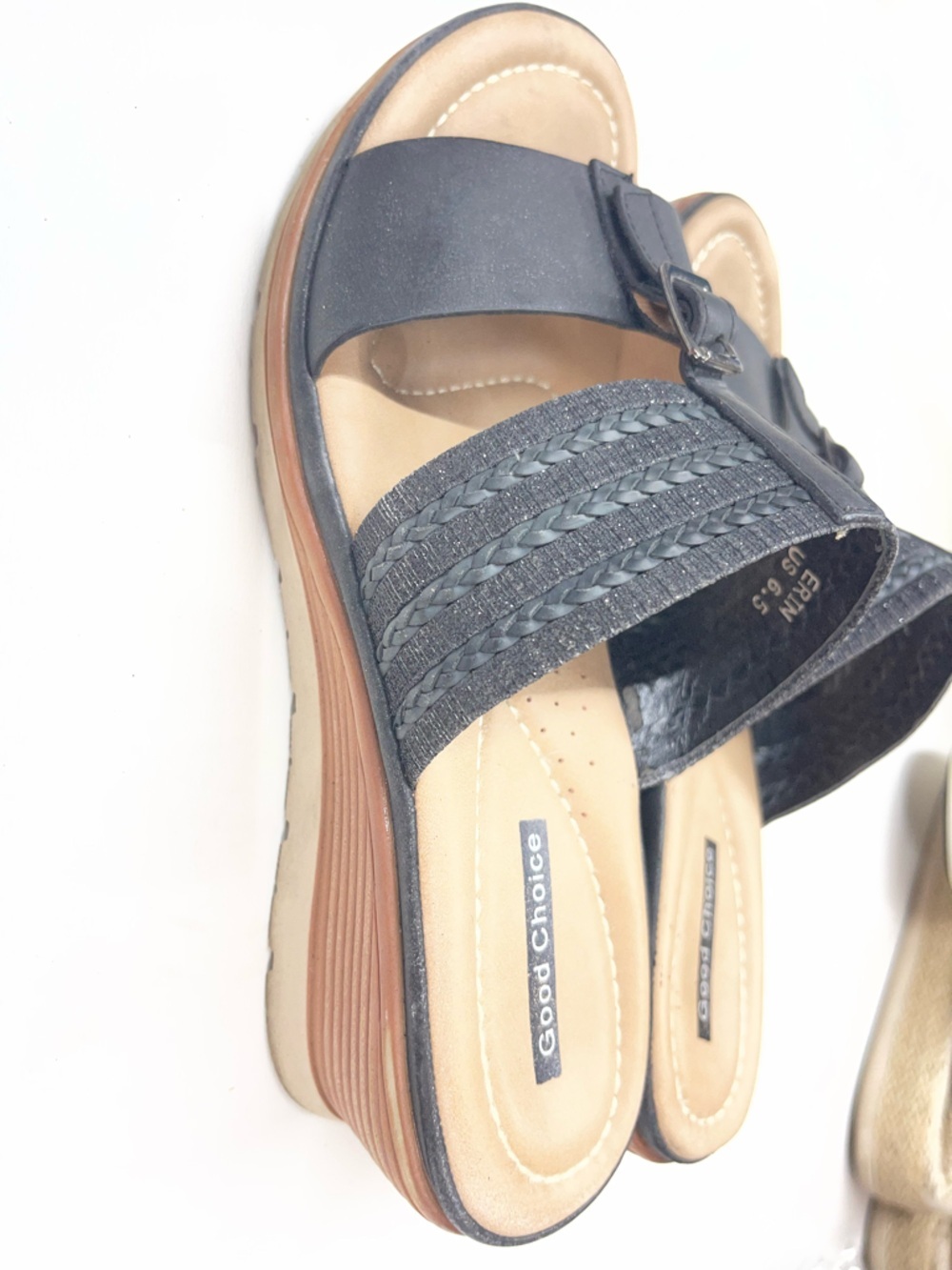 Good Choice‎ Black Braided Wedge Slide Sandals for Women